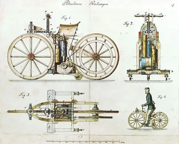 Daimler Reitwagen - den första motorcykeln från Gottlieb Daimler, 1885